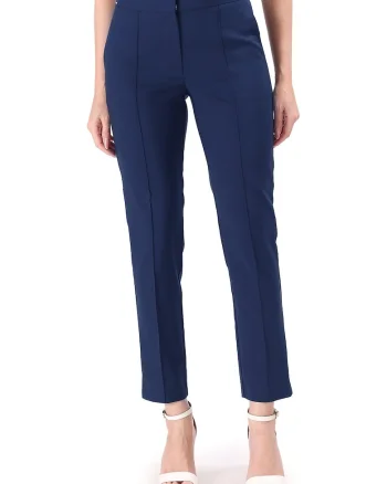 Pantaloni eleganti din bumbac elastic cu banda elastica decorativa P3J-PI, Albastru