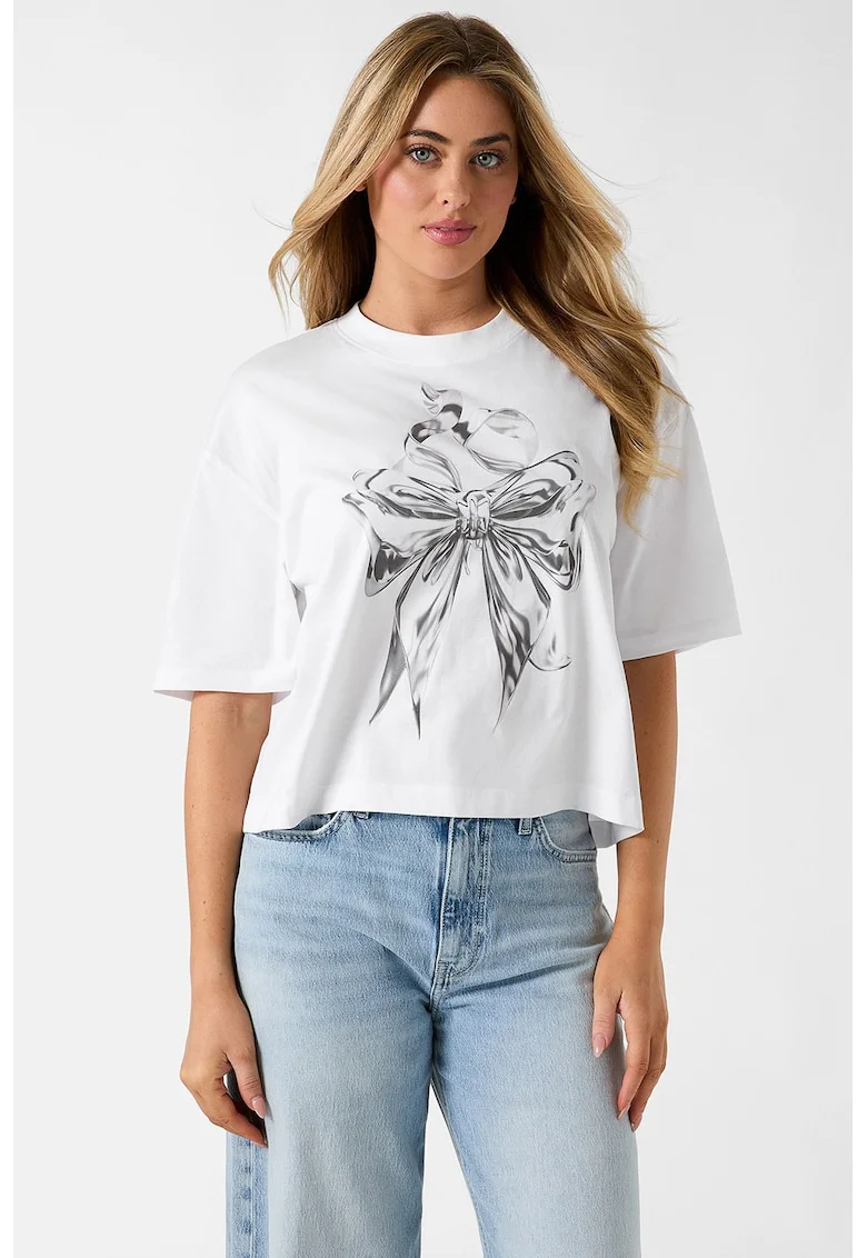 Tricou crop cu imprimeu, Alb
