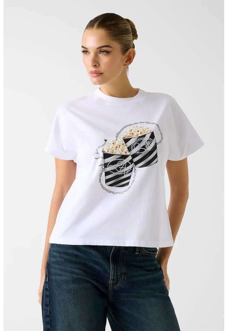 Tricou cu imprimeu grafic, Alb/Negru