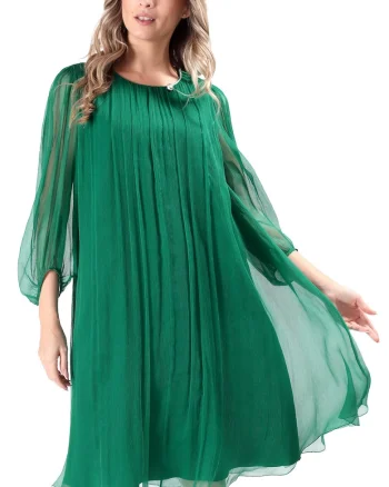 Rochie de cocktail din voal de matase naturala cu cristale la decolteu RVZ-YR, Verde