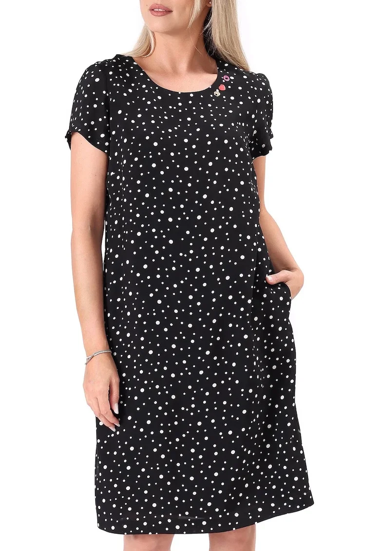 Rochie lejera din viscoza imprimata cu picouri RYC-M3, Negru
