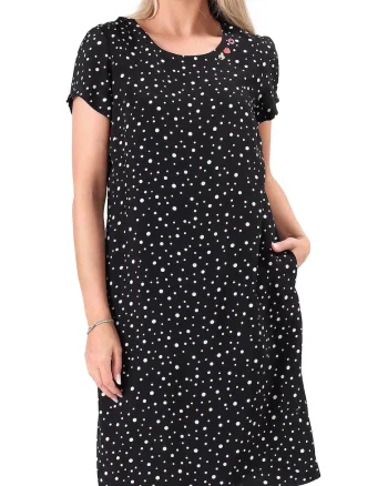 Rochie lejera din viscoza imprimata cu picouri RYC-M3, Negru