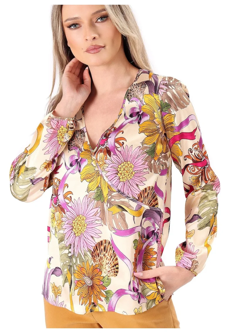 Bluza eleganta cu decolteu suprapus BMQ-B3, Bej