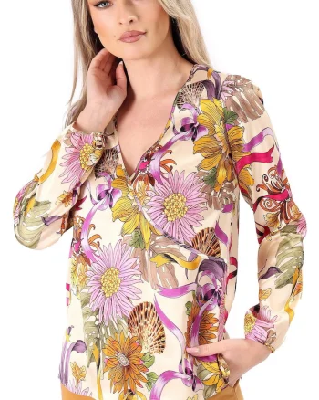 Bluza eleganta cu decolteu suprapus BMQ-B3, Bej