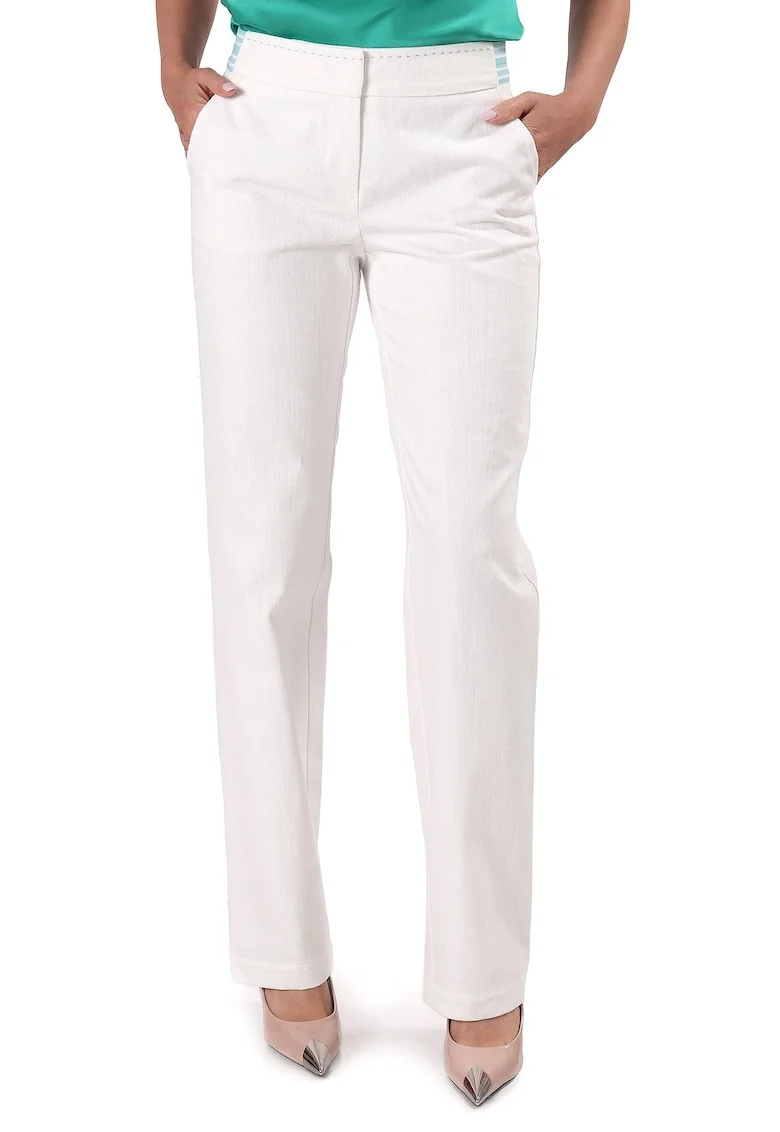 Pantaloni drepti din bumbac tip denim alb-ecru PPJ-CA, Ivoire