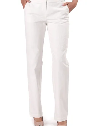 Pantaloni drepti din bumbac tip denim alb-ecru PPJ-CA, Ivoire