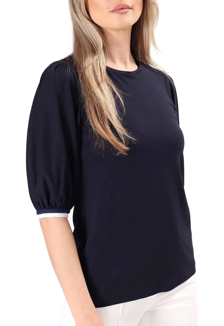 Bluza eleganta din jerse elastic cu maneci 3/4 TAK-5Q, Bleumarin