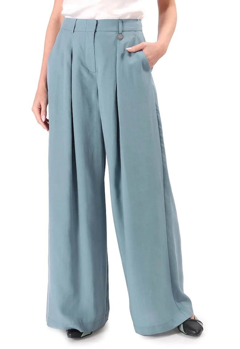 Pantaloni largi din viscoza PZJ-AF, Albastru pastel