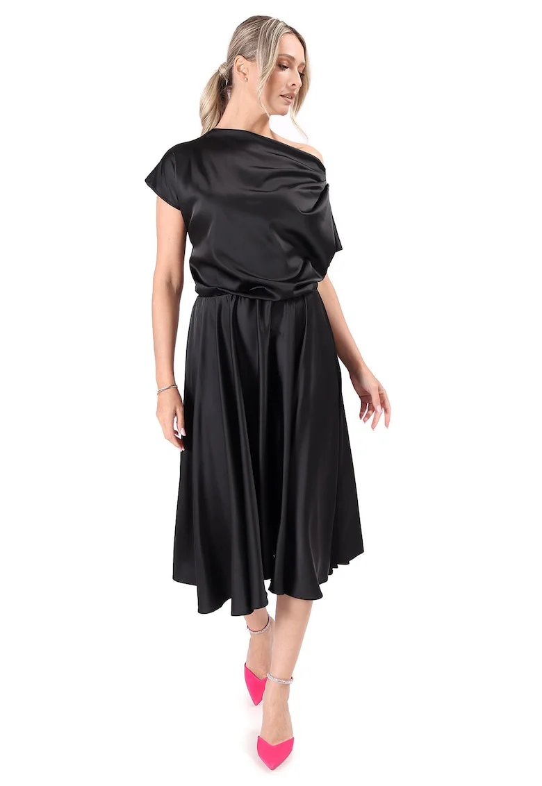 Rochie midi,  decolteu barcuta, negru, Negru