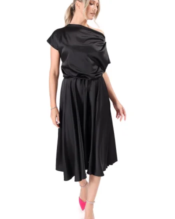 Rochie midi,  decolteu barcuta, negru, Negru