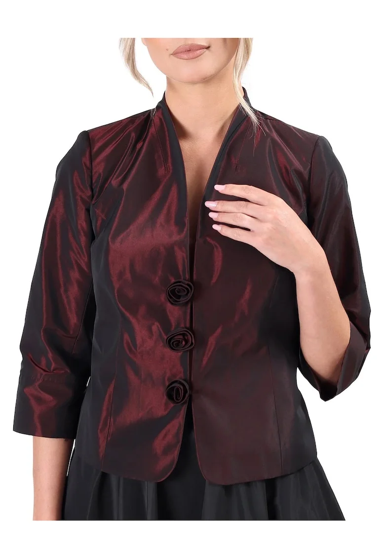 Sacou elegant din tafta cu flori decorative SC5-T6, Rosu cireasa