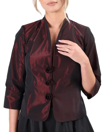 Sacou elegant din tafta cu flori decorative SC5-T6, Rosu cireasa