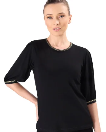 Bluza eleganta din jerse elastic cu maneci 3/4 TAK-5Q, Negru