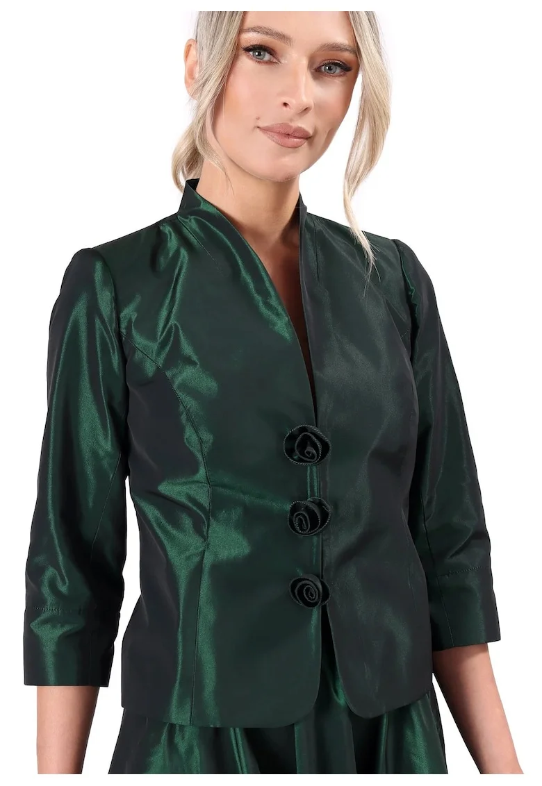 Sacou elegant din tafta cu flori decorative SC5-T6, Verde padure