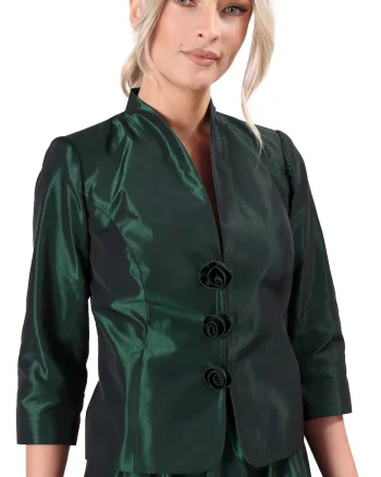 Sacou elegant din tafta cu flori decorative SC5-T6, Verde padure