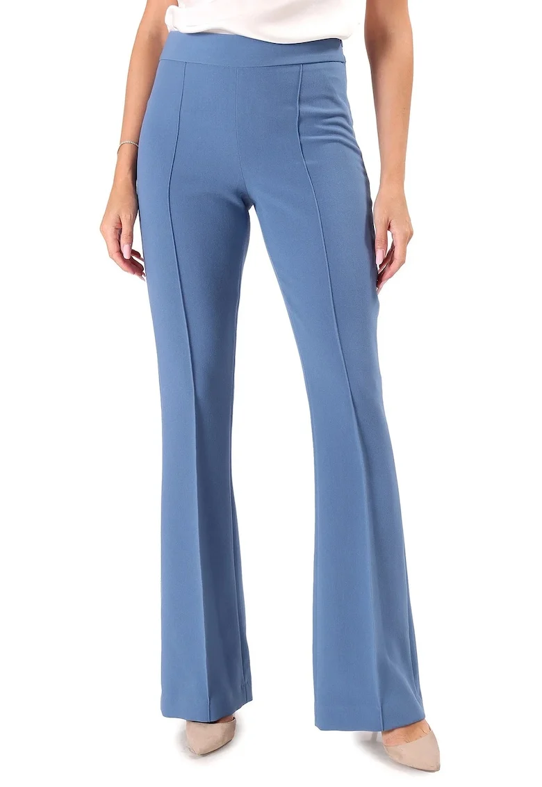 Pantaloni evazati din stofa elastica cu viscoza PBS-JU, Albastru deschis