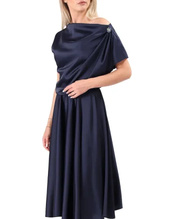 Rochie midi,  decolteu barcuta, negru, Bleumarin