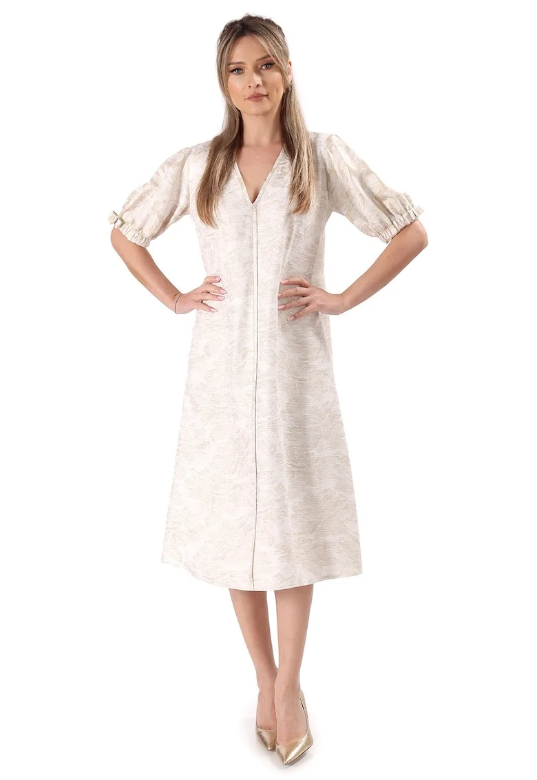 Rochie midi cu decolteu in V, Auriu