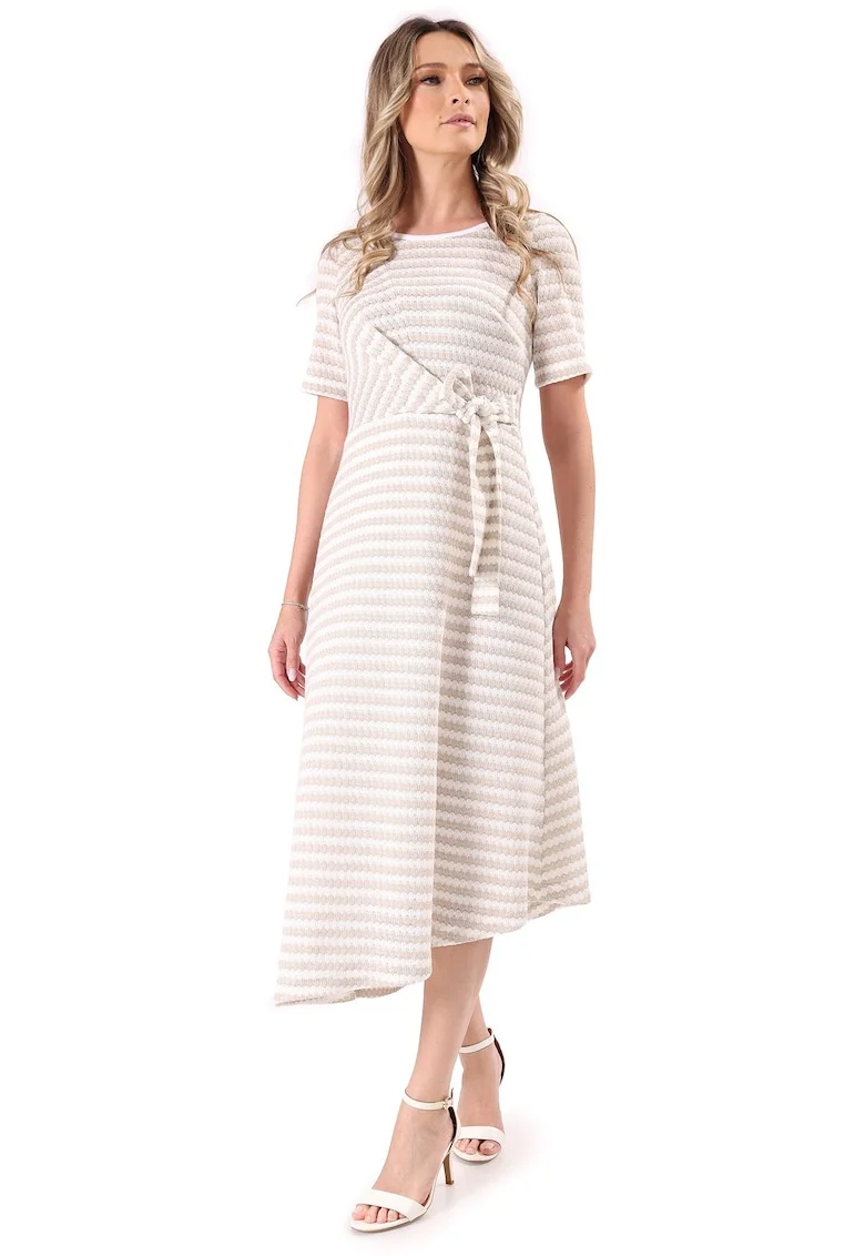 Rochie cu detaliu innodat si design asimetric, Bej