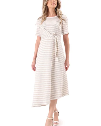 Rochie cu detaliu innodat si design asimetric, Bej