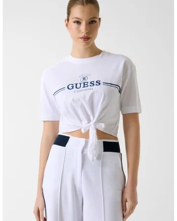 Tricou crop cu nod decorativ, Albastru royal/Alb optic