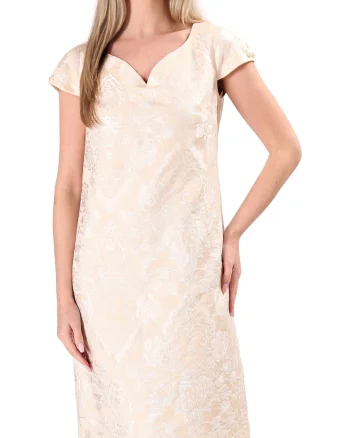 Rochie de ocazie din brocart floral cu perle RUL-3B, Auriu