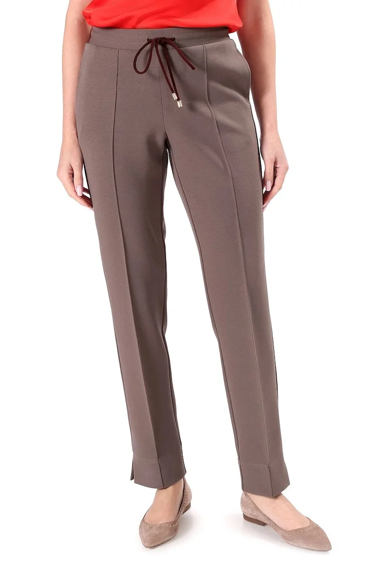 Pantaloni lejeri din stofa plina tip scuba cu bumbac PG9-SG, Maro