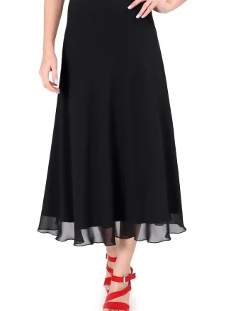 Fusta midi semiclos din voal uni FHF-TF, Negru