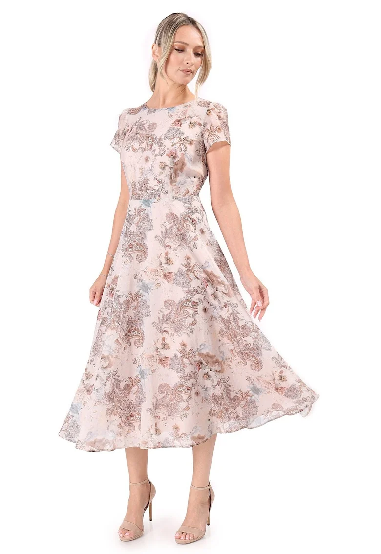 Rochie eleganta cu tencel imprimat cu motive paisley RLX-VU, Bej