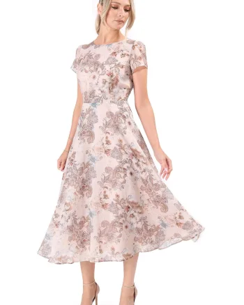 Rochie eleganta cu tencel imprimat cu motive paisley RLX-VU, Bej