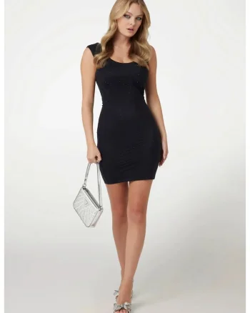 Rochie bodycon cu strasuri aplicate  ROSY W5RK23, Negru