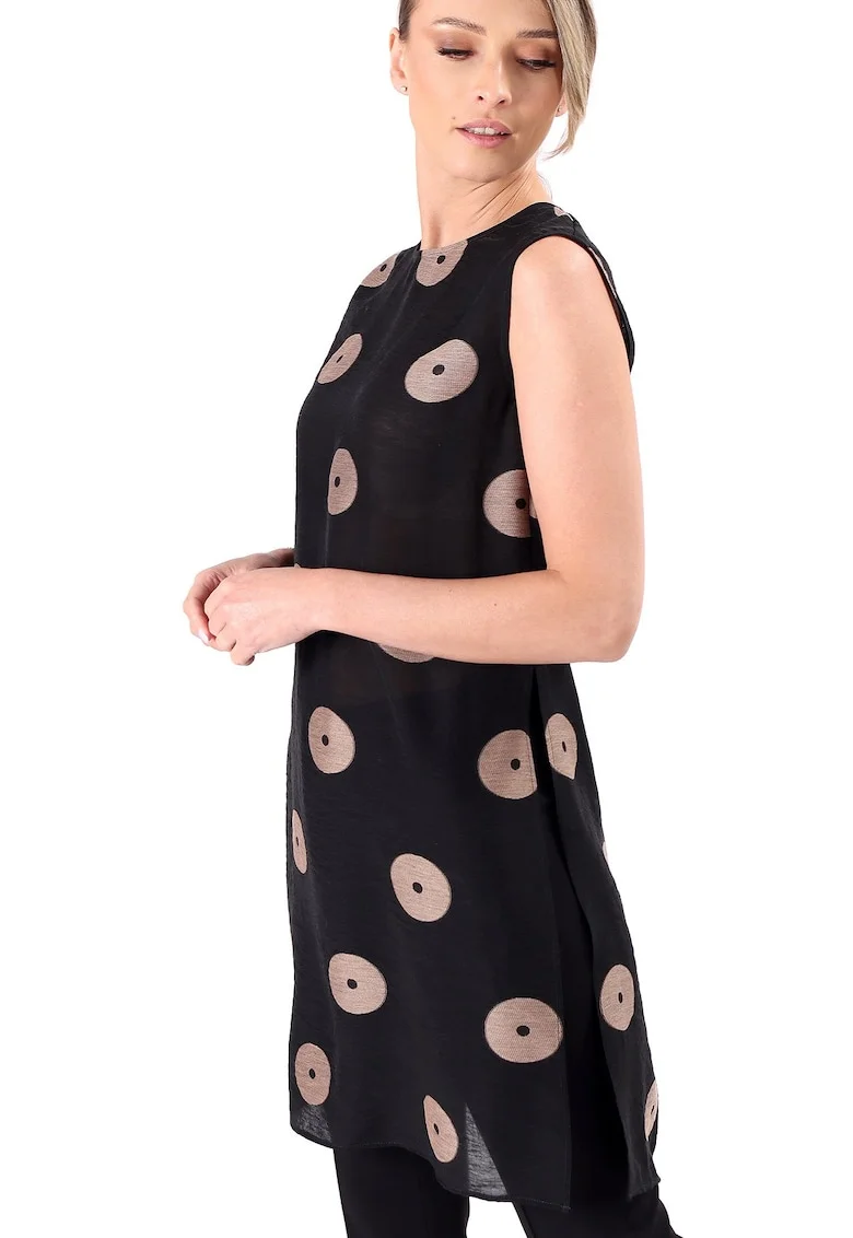 Bluza lunga din viscoza cu in cu buline tesute tip jaquard B3V-FK, Negru