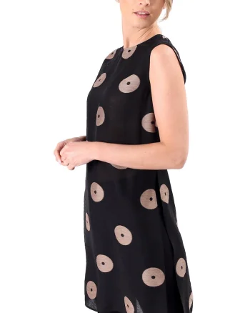 Bluza lunga din viscoza cu in cu buline tesute tip jaquard B3V-FK, Negru