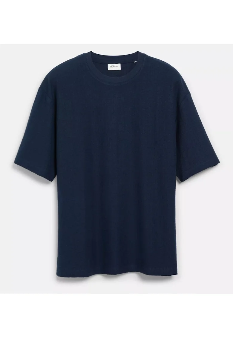 Tricou barbati, la baza gatului, din bumbac, Relaxed Fit, Bleumarin inchis