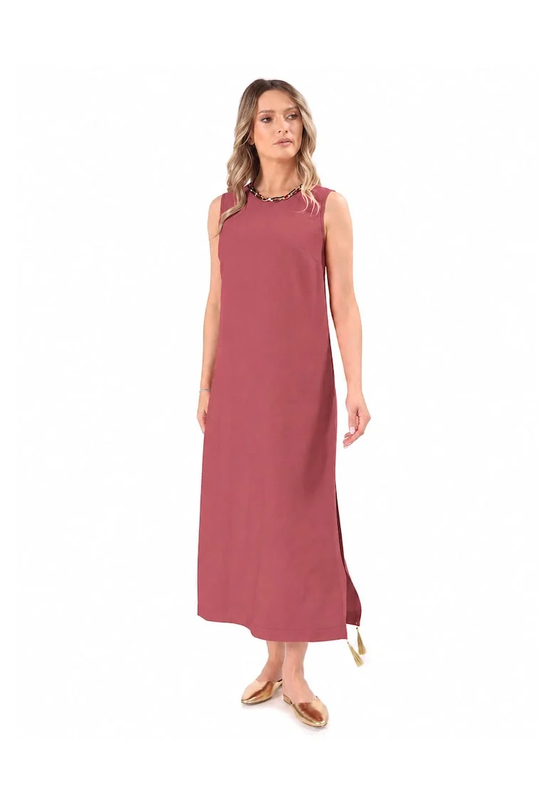 Rochie maxi fara maneci cu slit lateral, Rosu cireasa