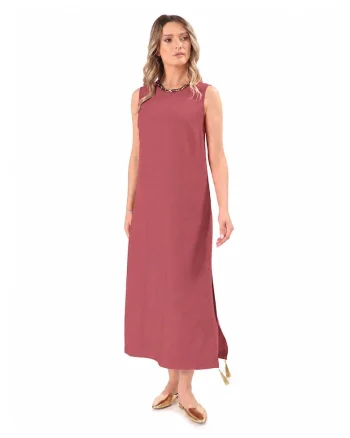 Rochie maxi fara maneci cu slit lateral, Rosu cireasa