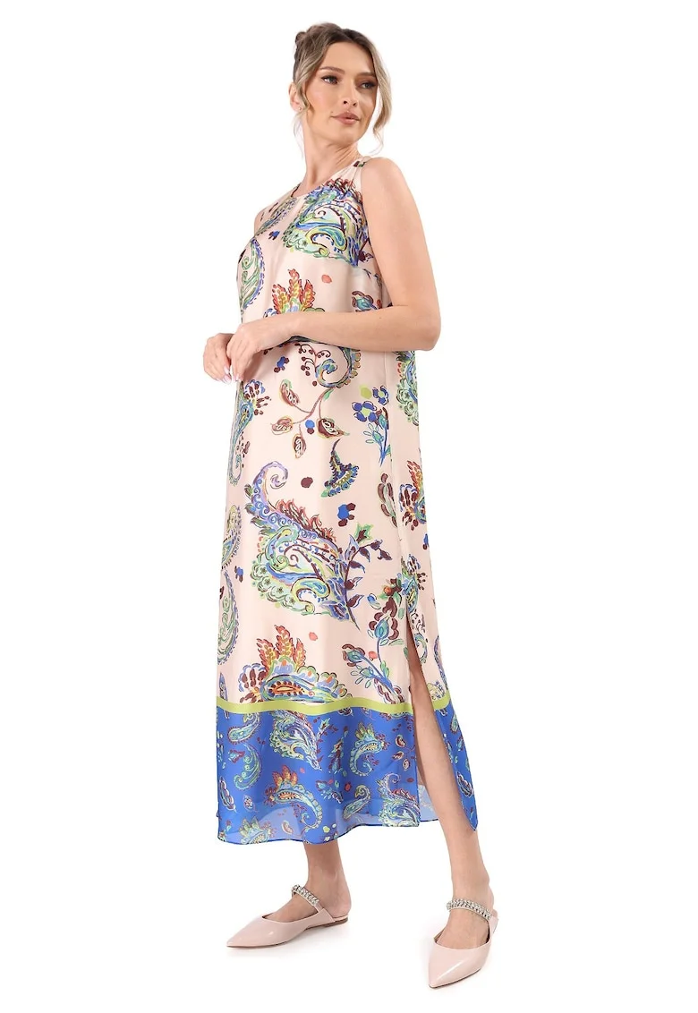 Rochie maxi cu imprimeu paisley, Bej