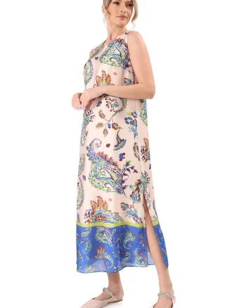 Rochie maxi cu imprimeu paisley, Bej