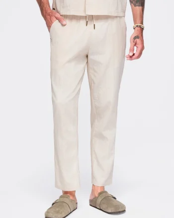 Pantaloni barbati cu croiala regular, talie elastica si buzunare laterale OM-PACP-0312, Crem
