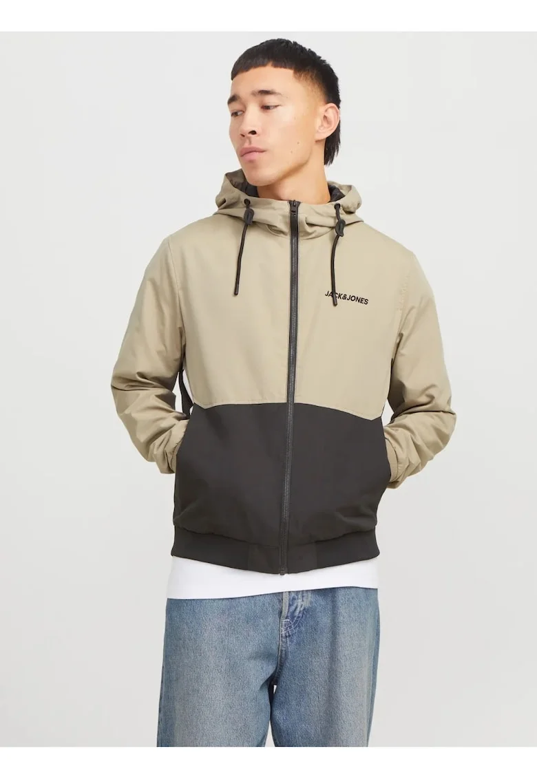 Jacheta bomber cu gluga, JJERUSH HOOD, Negru/Bej