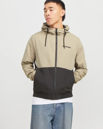 Jacheta bomber cu gluga, JJERUSH HOOD, Negru/Bej