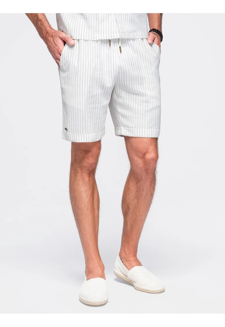 Pantaloni scurti barbatesti cu buzunare si talie reglabila din viscoza si in OM-SRCS-0208, Off White