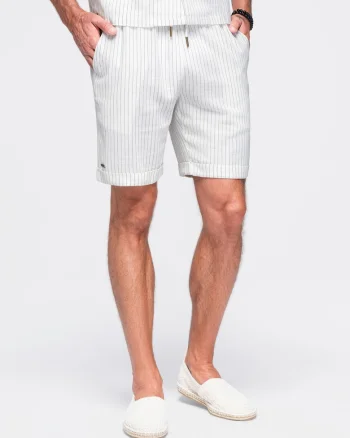Pantaloni scurti barbatesti cu buzunare si talie reglabila din viscoza si in OM-SRCS-0208, Off White