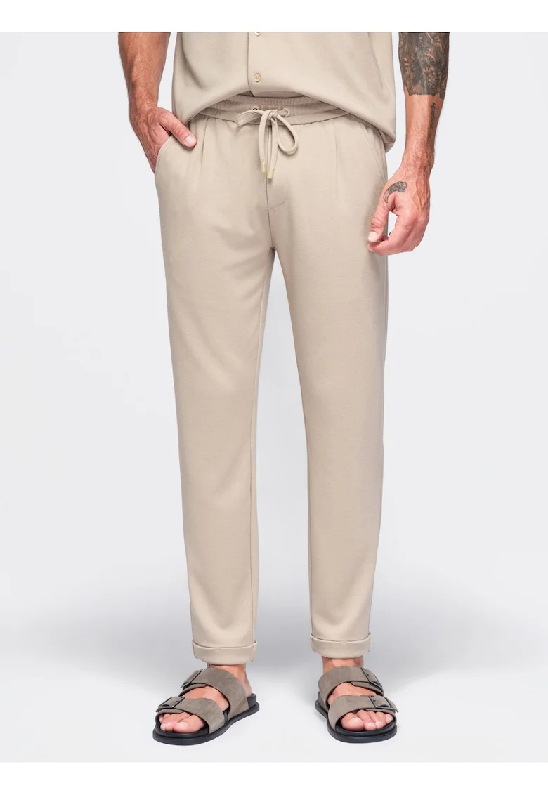 Pantaloni barbati regular fit din material pique cu elastic si 4 buzunare OM-PACP-0306, Bej