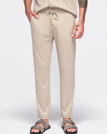 Pantaloni barbati regular fit din material pique cu elastic si 4 buzunare OM-PACP-0306, Bej