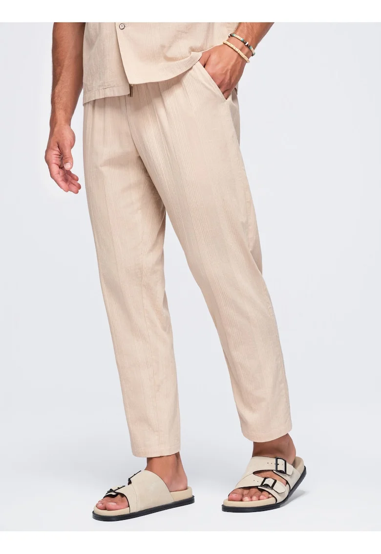 Pantaloni barbati cu croiala regular, talie elastica si buzunare laterale OM-PACP-0312, Bej