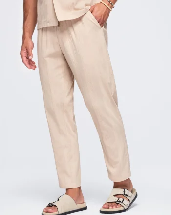 Pantaloni barbati cu croiala regular, talie elastica si buzunare laterale OM-PACP-0312, Bej