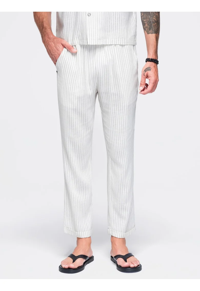 Pantaloni barbati, in si amestec, picior rulabil, talie OM-PACP-0311, Off White