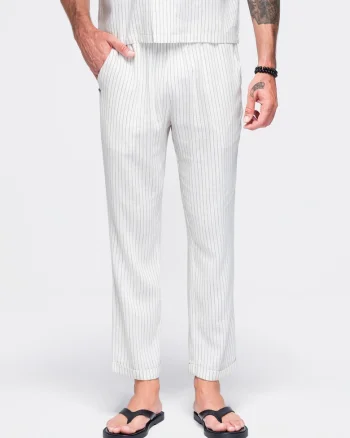 Pantaloni barbati, in si amestec, picior rulabil, talie OM-PACP-0311, Off White