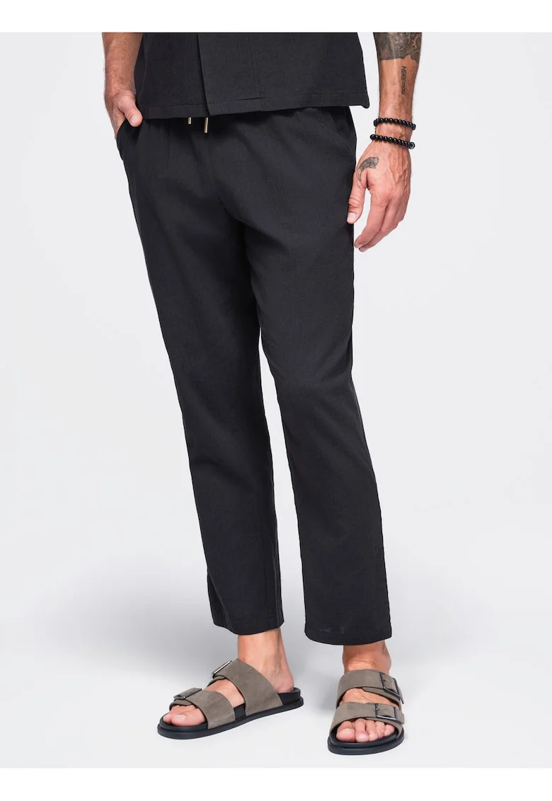 Pantaloni barbati cu croiala regular, talie elastica si buzunare laterale OM-PACP-0312, Negru